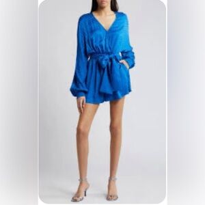 Chelsea•28  Vibrant Blue Jacquard Polka Dot Romper Size Small